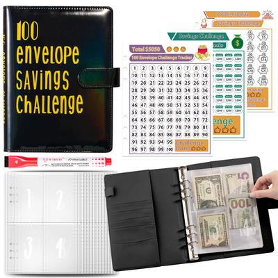 New100 Envelope Savings Challenge Laser A5 Loose-Leaf Binder Budget Binder With Cash Envelopes Money Organizer System