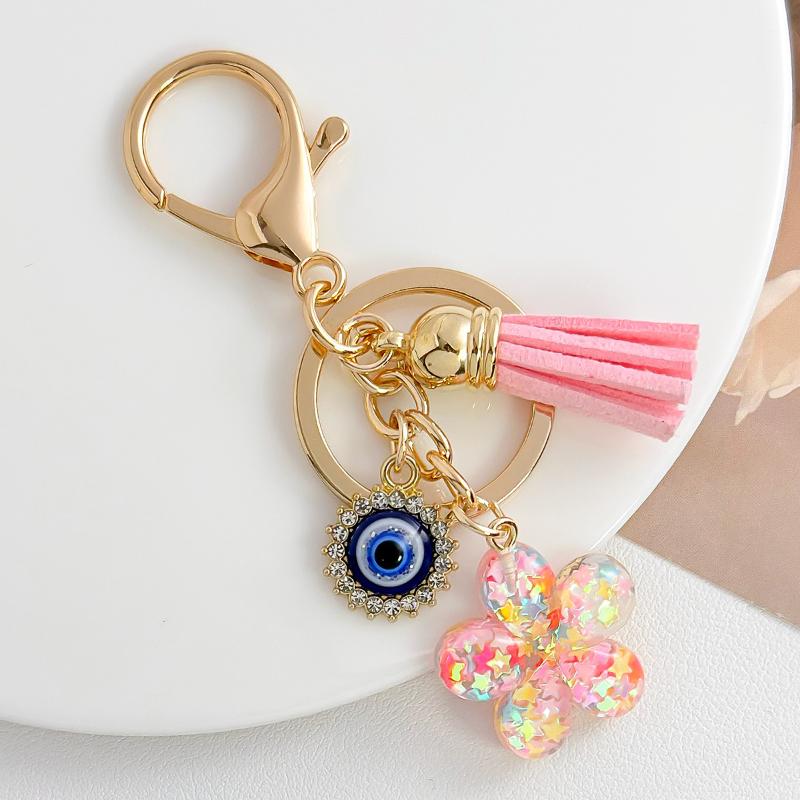 Pink Love Heart Key Chain Pearl Flower Pendant Key Ring Pendants For Women Girls Handbag Decor Jewelry Gift