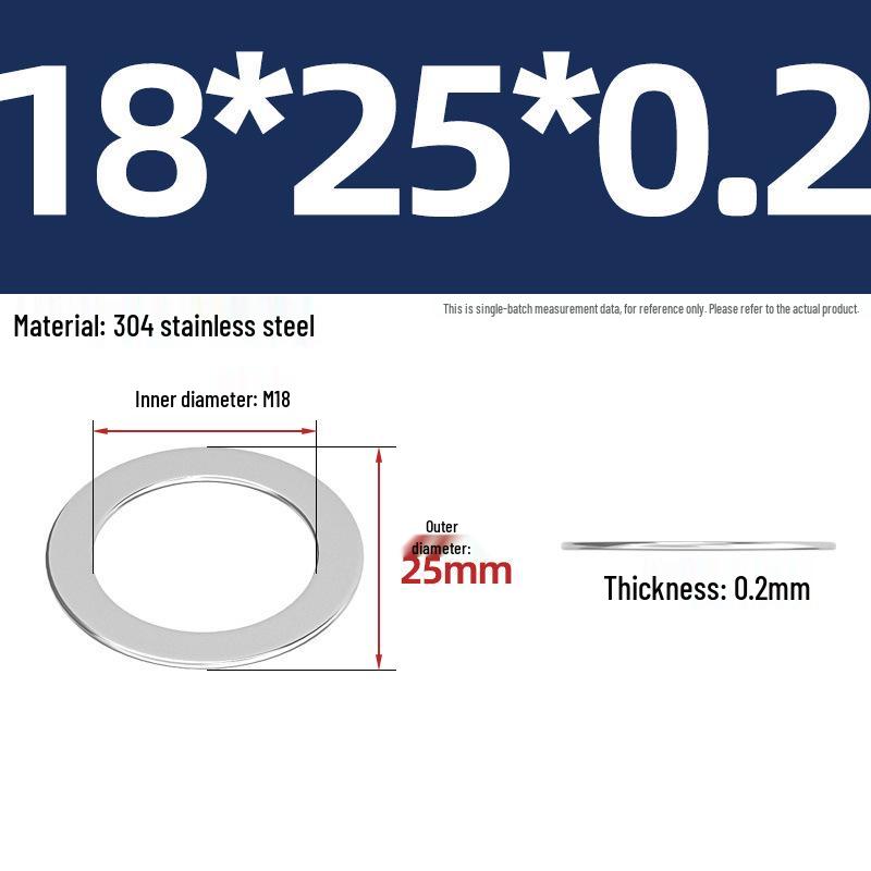 304 Stainless Steel Ultra-Thin Flat Washers - Available in Thickness: 0.1mm, 0.2mm, 0.3mm, 0.5mm