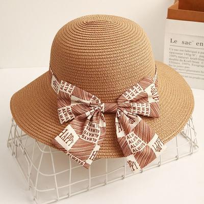 Elegant Wide Brim Hats Foldable Bowknot Straw Hat Solid Color Summer Sun Hats Floppy Travel Beach Hats for Women Girls