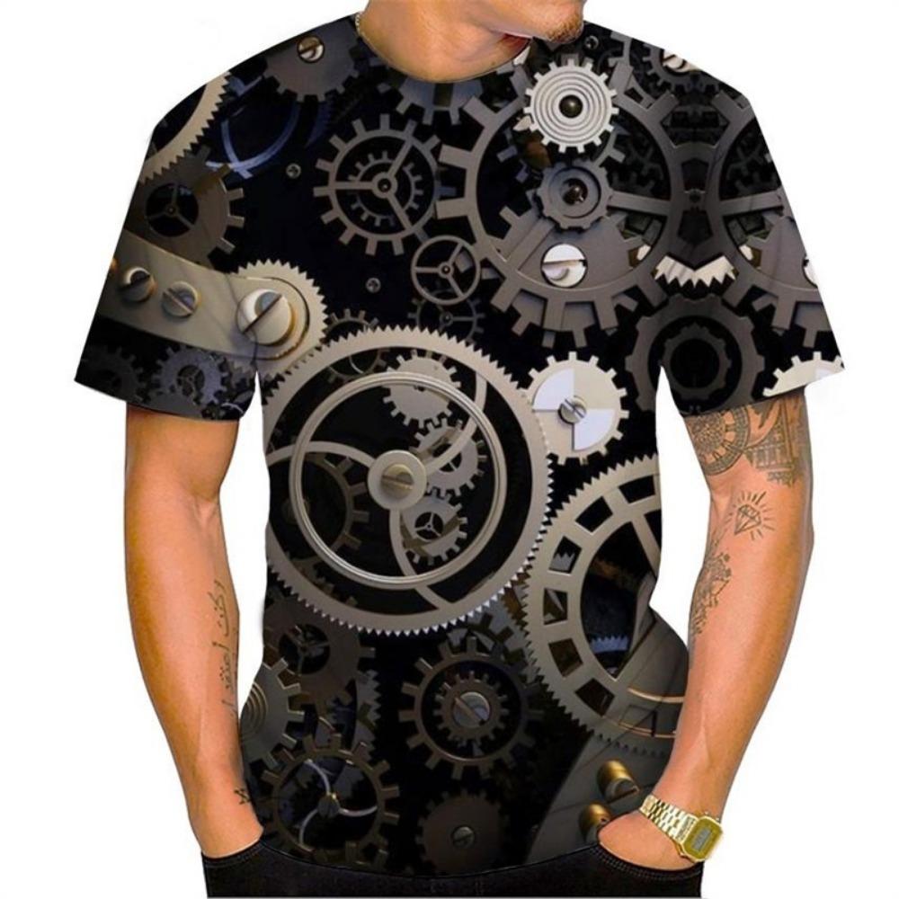 Retro Gothic Clock Men's T-shirt Breathable Quick Drying Streetwear Short Sleeve 3D Printing Summer Tops Oversized T Shirt