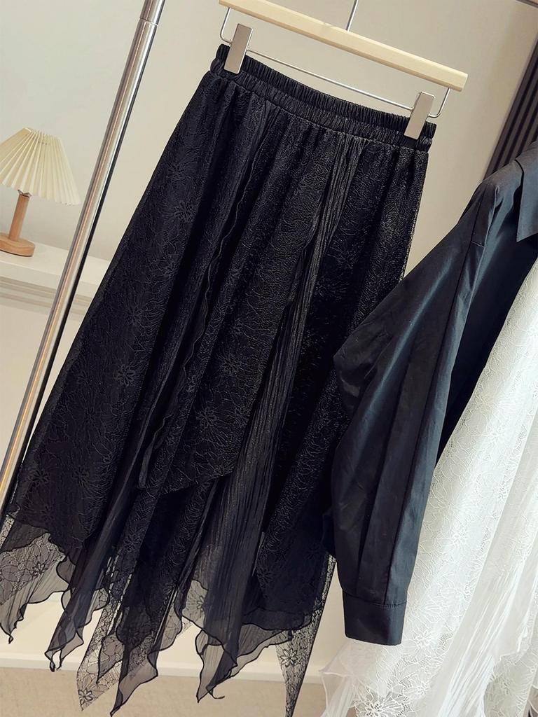 Women's 2026 Spring High Waist Lace Patchwork Flared A-Line Skirt