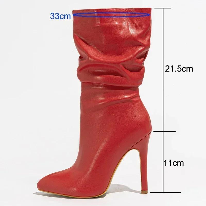 Women Side Zipper High Thin Heel Mid-calf Boots for Office Business Nightclub Party Wedding Model Catwalk Show