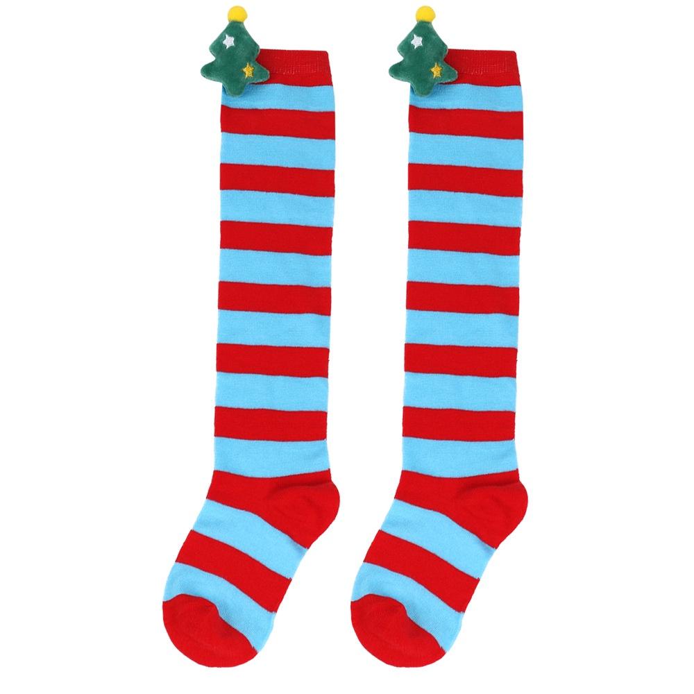Cute Plush Christmas Socks For Kids Over The Knee Striped Cartoon Toy Socks