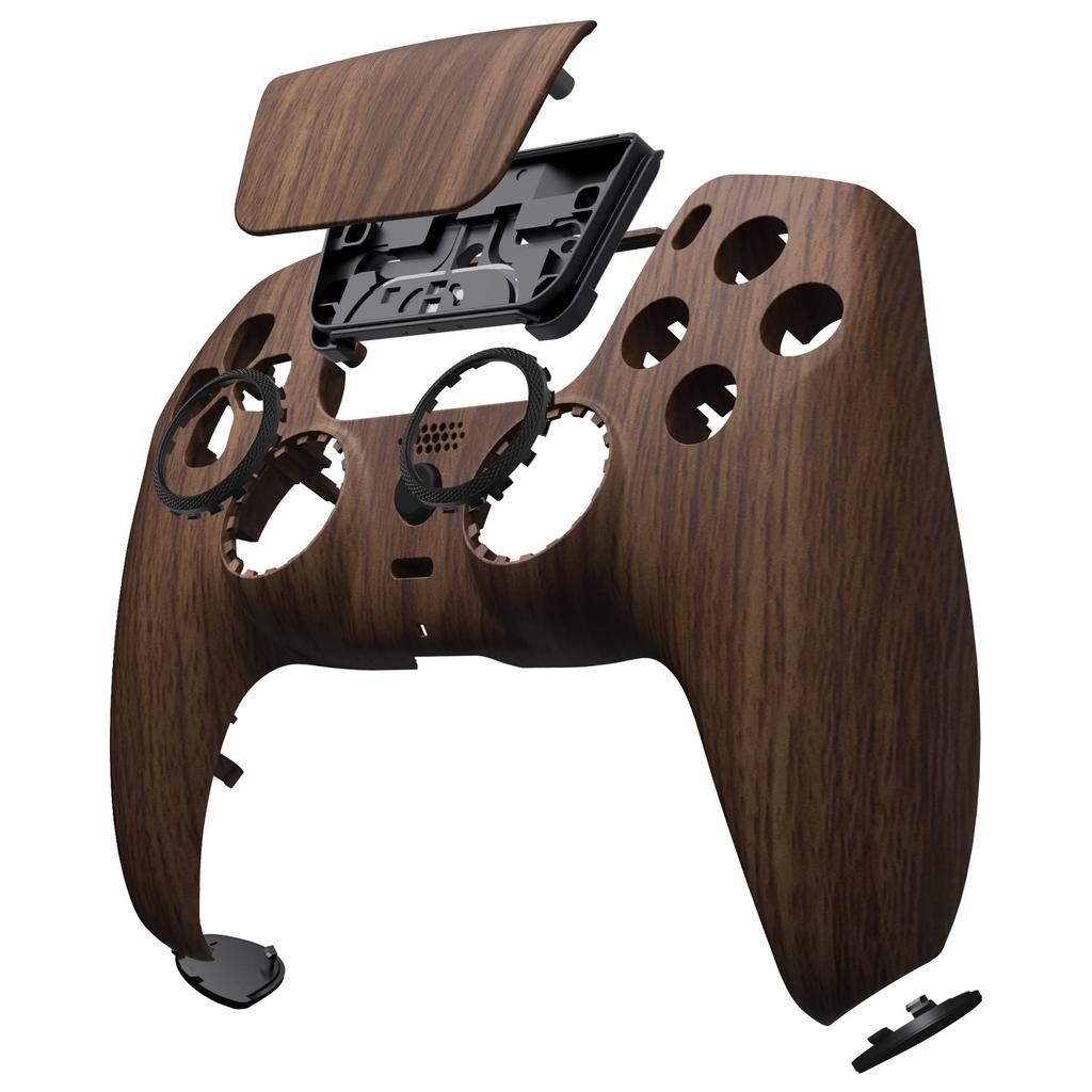 eXtremeRate LUNA PS5 Controller Replacement Front and DIY Replacement Housing Shell and Touchpad Cover with Wood Grain Design (BDM-010, BDM-020,