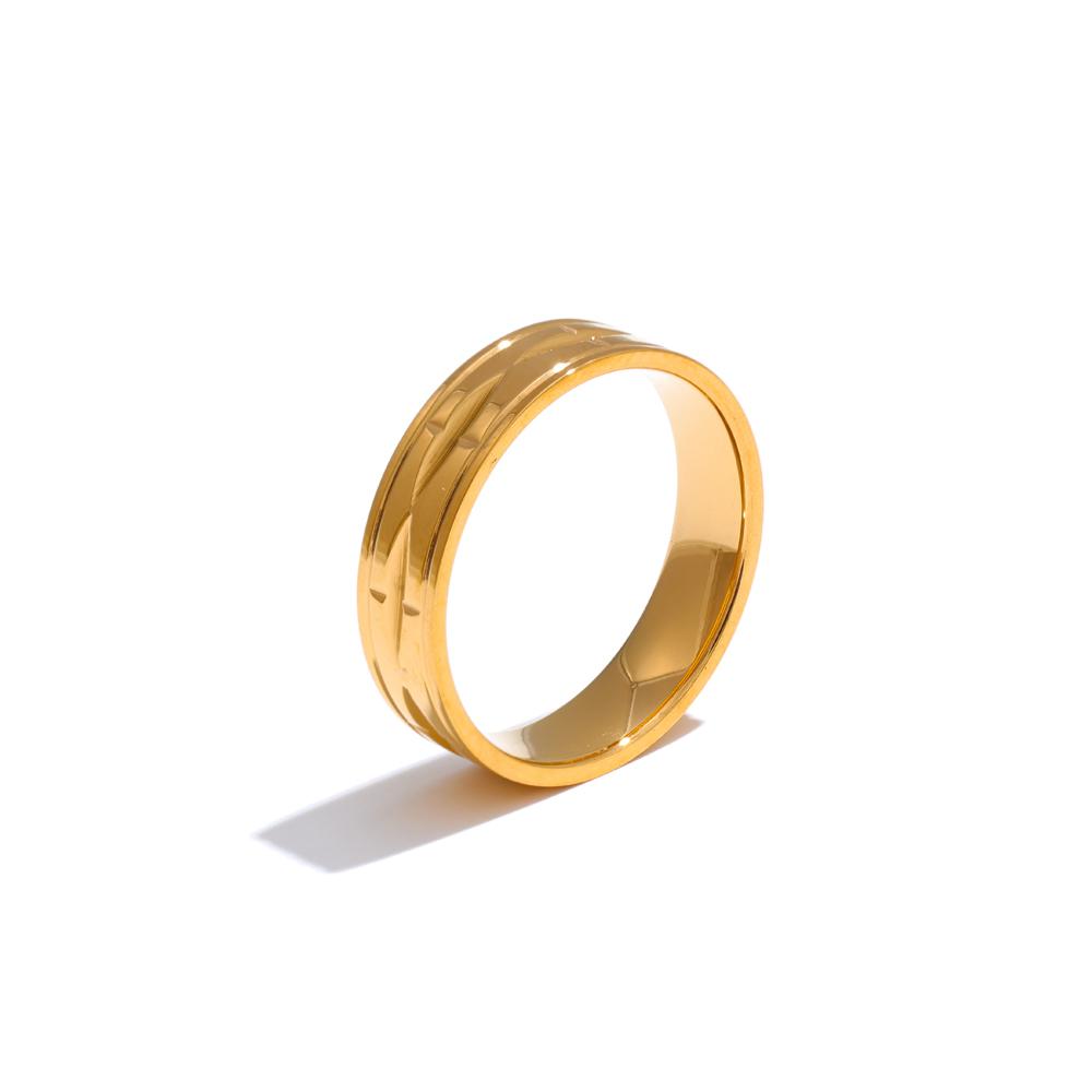 

Yhpup 678# Fashion Stainless Steel Metal Round Minimalist Carving Flower Ring for Women 18K Gold Color Plated Finger Jewelry 6