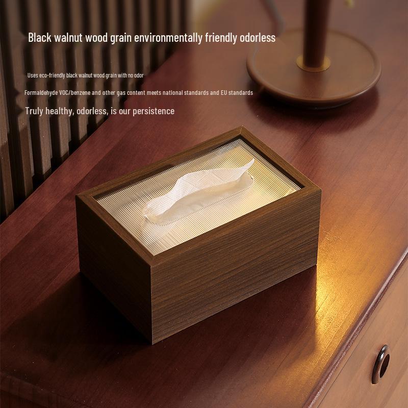 High-End Wooden Tissue Box for Living Room, Coffee Table, or Hotel - New Chinese Style with Customizable Logo Option