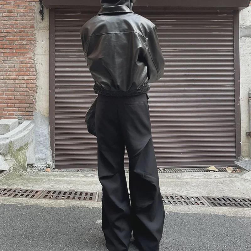 Men's 280g Elastic Waistband Pleated Wide-Leg Flared Trousers