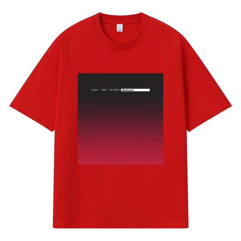 2026 Face The Future Gradient Printed Graphic Y2k Harajuku Streetwear 100% Cotton T Shirt Casual Oversized Summer Men T-shirt