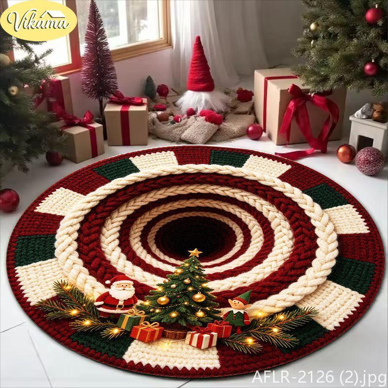 3D Visual Deep-Pile Santa Claus Pattern Rug, Soft Non-Slip Festive Living Room Decor Mat, Christmas Home Decor, Xmas Gift