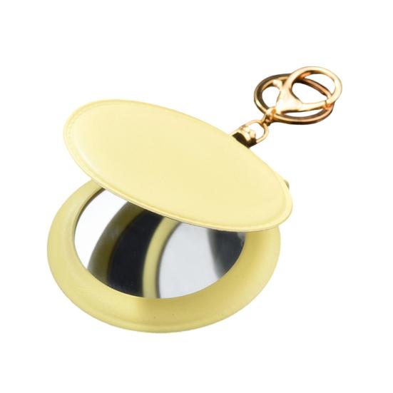 Mini zrcátko na klíče z umělé kůže Přenosné cestovní zrcátko pro ženy s kroužkem na klíče Oboustranné ruční skládací kosmetické zrcátko
