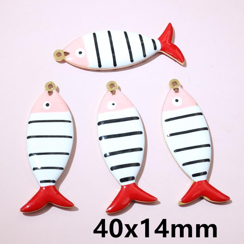 10pcs Stainless Steel Enamel Stripe Fish Charms Pendant 40x8/40x14mm DIY Jewelry Making Accessories for Necklace Earrings