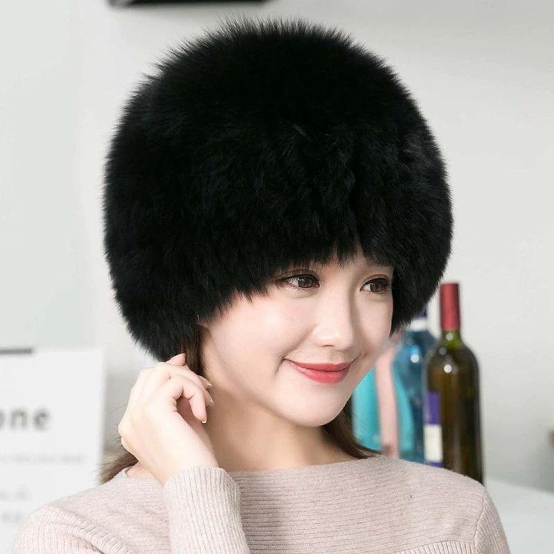 Korean version of fox fur hat women's winter warm fur hat Berey snow hat Skinny ski hat Ear protector head hat