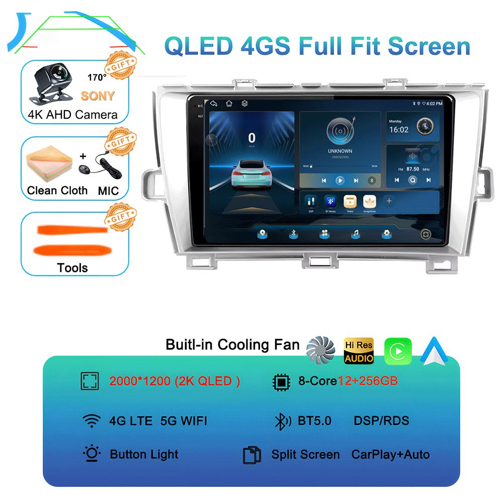 Android 14 For Toyota Prius XW30 30 2009-2015 GPS Stereo Auto Head Unit QLED Navigation NO 2DIN Car Radio Multimedia Player DVD