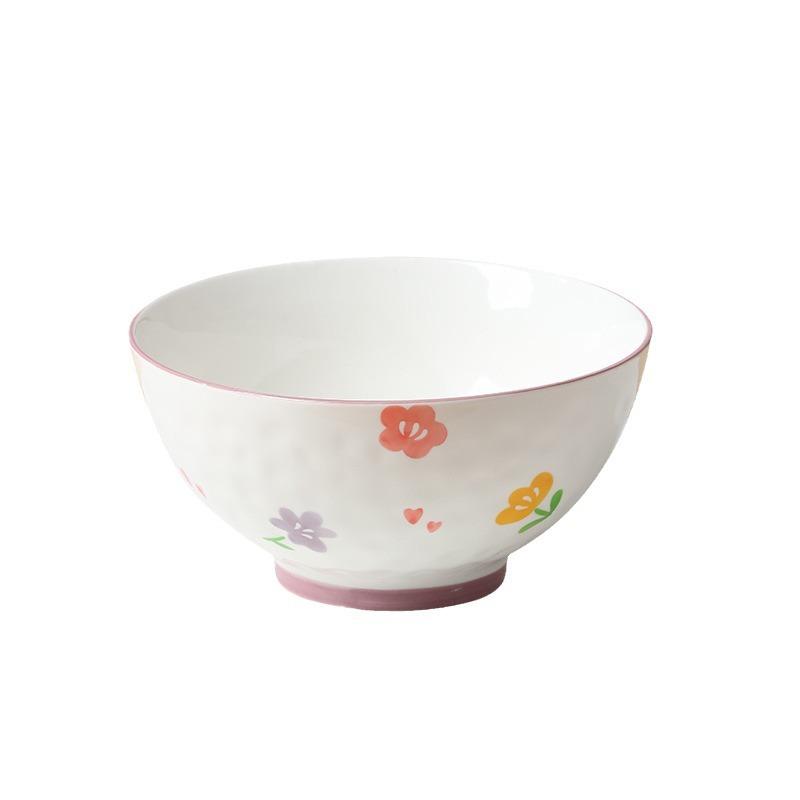 Ceramic Rice Bowl Household 2024 High Value Underglaze Color Bowl Plate Tableware Set Pastoral Style