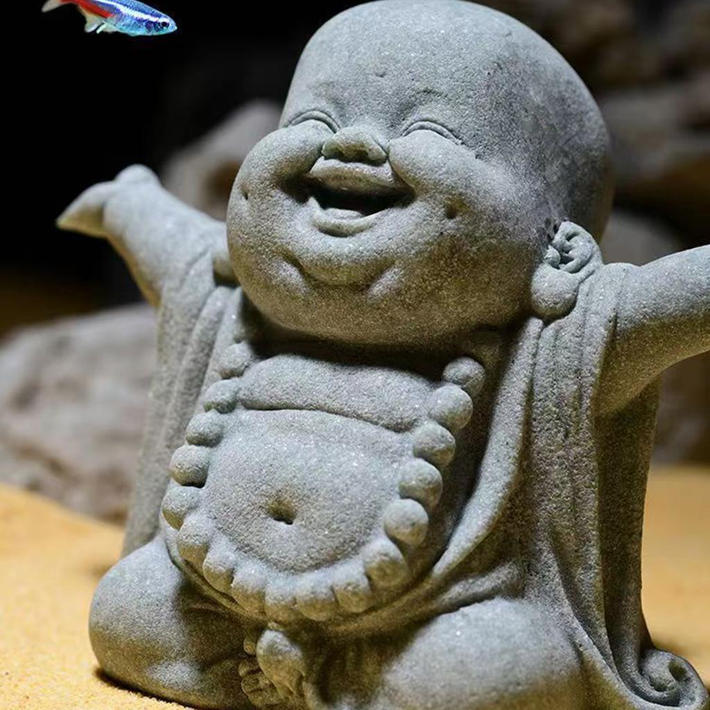 Mini Green Sandstone Buddha Statue Chinese Style Desktop Decoration Small Landscape Fish Tank Ornaments