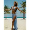 Summer 3 Piece Bikini Sets Elegant Pearl Waist Belt Swimwear with Maxi Beach Skirt Beachwear Long Sarong Bathing Suit
