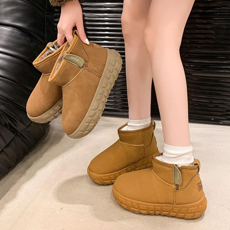 Tire Thick-soled Snow Boots Women's 2025 Winter New Matte Leather Surface Piled Thickened Short Non-slip Warm Cotton Shoes