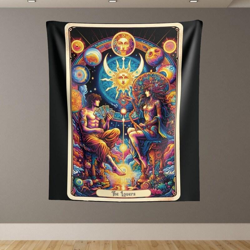 Tapestry Bright Tarot card of the Heavenly Lovers 75x100