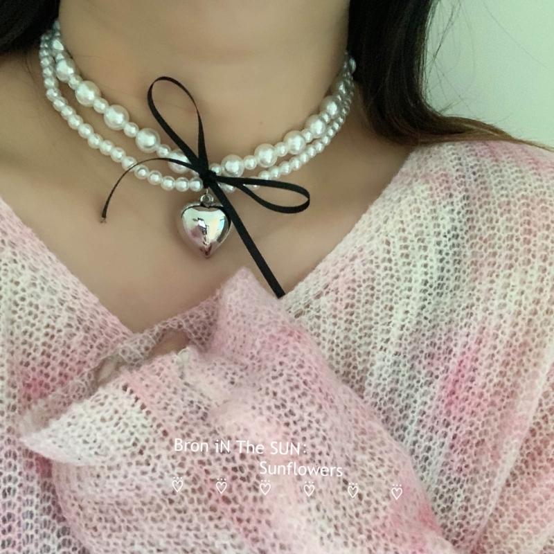 Heart Imitation Pearl Necklace Ladies Niche Designs Clavicle Chain Necklace Harajuku Campus Style Simple Jewelry