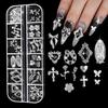 1 Set 3D Nail Art Charms 12 Grids Metal Love Heart Flower Butterfly Charms DIY Nail Design Crafting Manicure Decoration Accessories