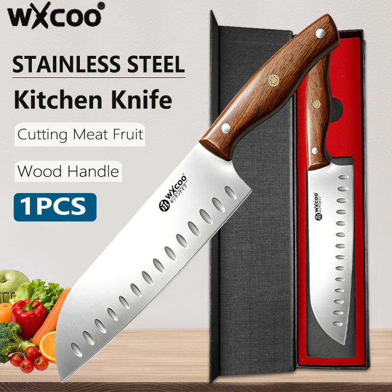 WXCOO Stainless Steel Kitchen Knife Professional Japanese Knife Fruit Peeler Santoku Fish Slicing Knifes Ergonomic Wood Handle