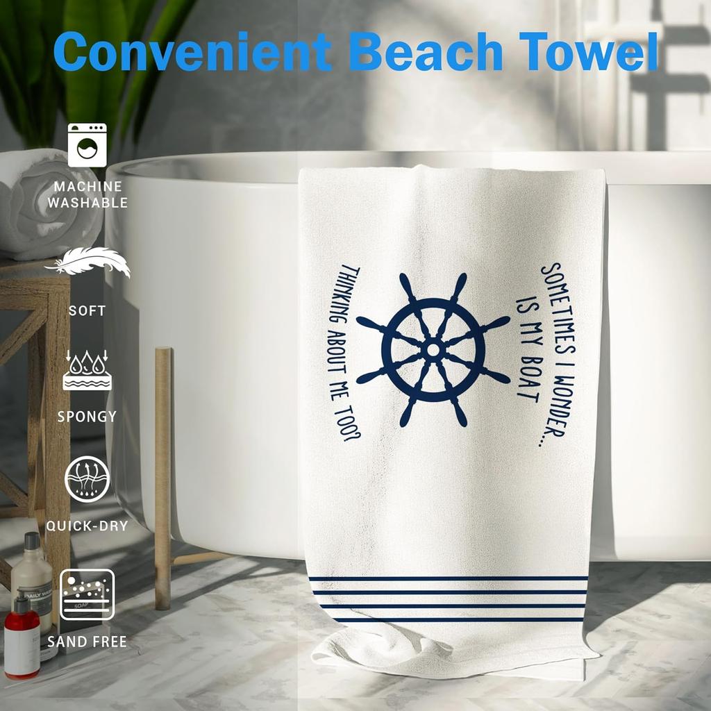 Nautical Beach Towel, Funny Nautical Lake Beach Towels Oversized Gifts for Boat Owners Women Men, Coastal Quick Dry Travel Sand Free Towel Decor for