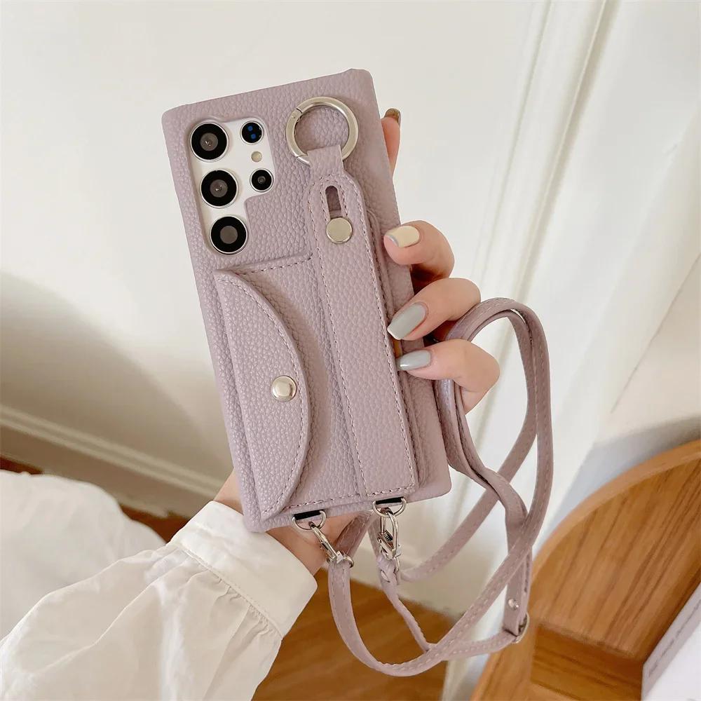 Wrist Strap Crossbody Wallet Case for Samsung Galaxy S25 Ultra S24 FE S23 S22 S21 Plus A56 A36 A26 A16 A55 A24 A54 Card Solt