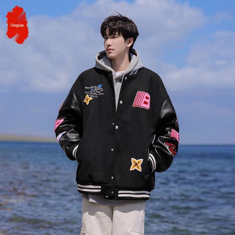 

Men s Trendy Letter Embroidery Bomber Jacket M
