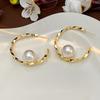 Korean Simple Big Pearl Ball Metal Hoop Earrings For Women Temperament C Shape Earrings Exaggerated Party Jewelry Gift
