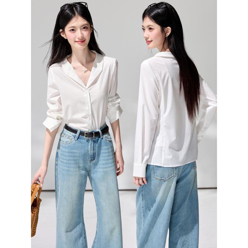 2026 Spring New White V-Neck Shirt: Versatile, Niche Style with Elegant Temperament. Medium белый
