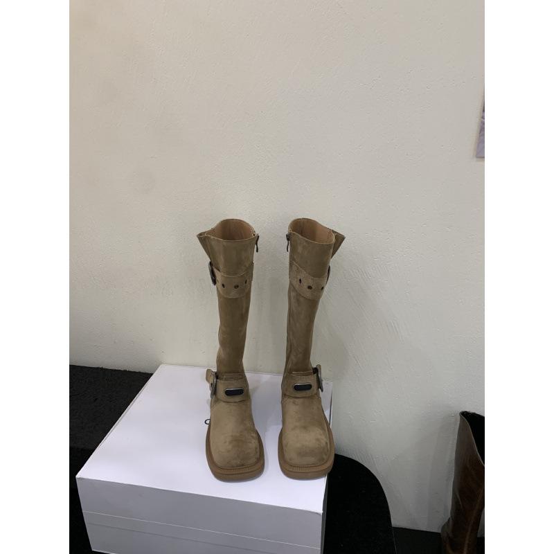 2025 autumn and winter new thick heel retro western boots belt buckle british high locomotive high boots