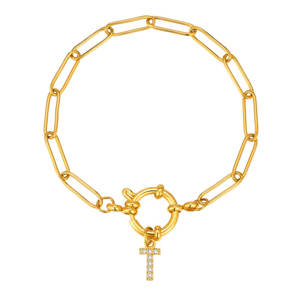Stainless Steel 18K Gold Fashion Small Square Chain Bubble Buckle Copper Material 26 Letter Bracelet Br-2167