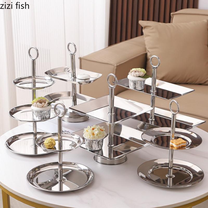 Stainless Steel Dessert Plate Multi-layer Cake Stand Dessert Stand Fruit Plate Snack Bowl Display Stand Pastry Plates Cake Tray