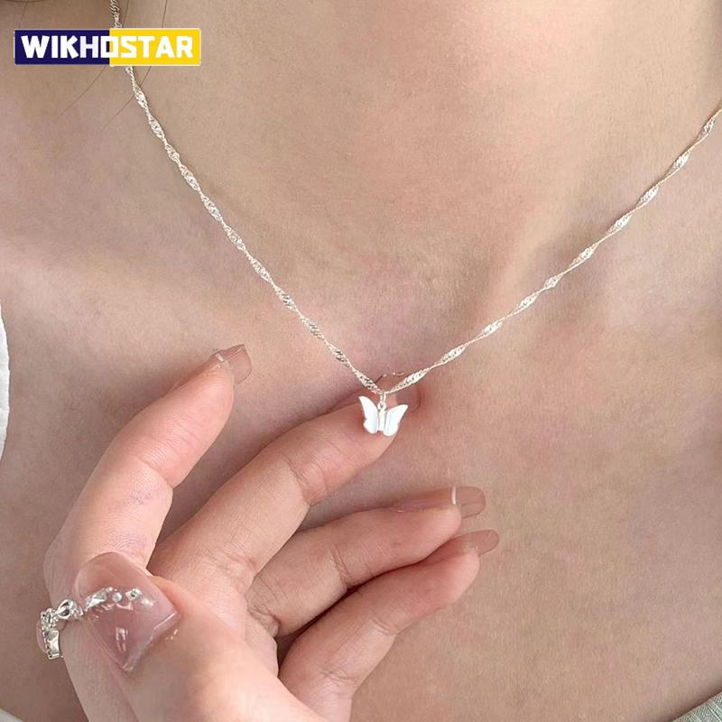 925 Sterling Silver Butterfly Necklace Simple Style Charm Animal Shape Pendant Choker Birthday Party Gift Women's Fine Jewelry