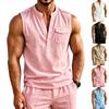 Men's Linen Sleeveless Shirt with Button Pockets, Casual Summer Top