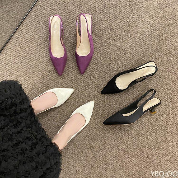 Fashion 2025 New Women's Sandals Summer Pointed Mid Heel Shoes Fashion Elegant Cloth Sandals Luxury Design Ladies Shoes Zapatos Mujer