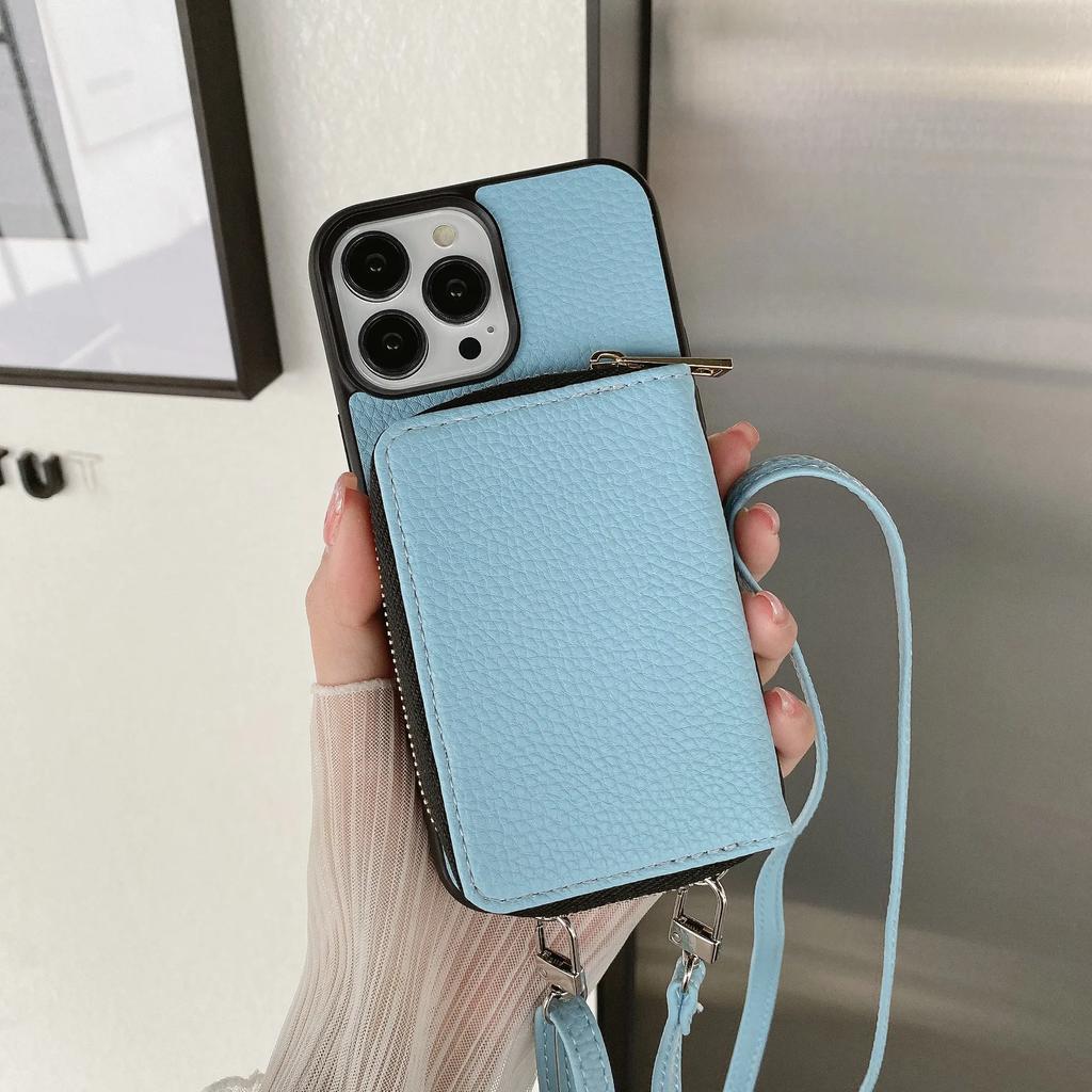 Crossbody Lanyard Zipper Wallet Phone Case for IPhone 15 14 Plus 13 12 Mini 11 Pro XS Max X  Card Slot Holder Soft Leather Cover