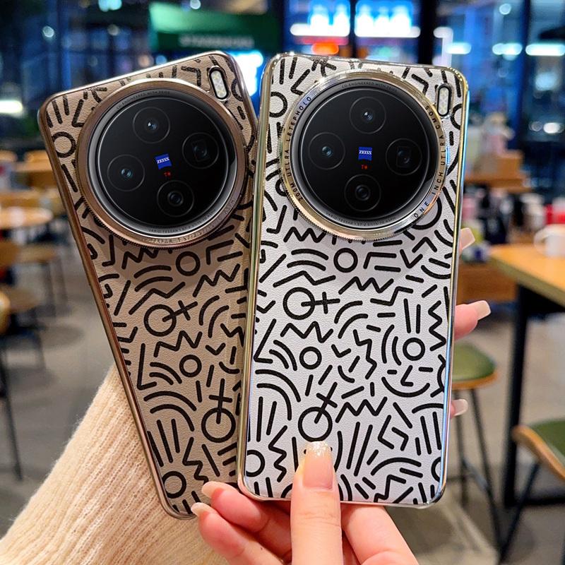 For VIVO X100 X100S X100 Pro X100 Ultra Plated Graffiti Large Hole Metal Lens Ring Anti-Fingerprint Anti-Drop Phone Case