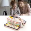Large Capacity Pencil Case Multi Pocket Double Opening Cute Stationery Bag for Student School Black