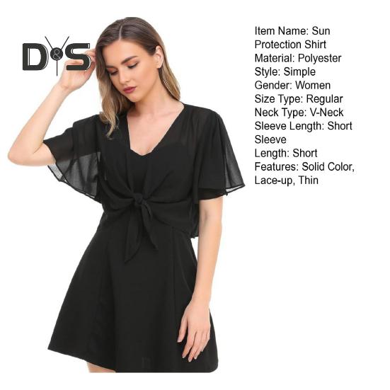 Women Cape Type Tops Solid Color Lace-up Sun Protection Shirt Thin Breathable UV Sun Protection Clothing