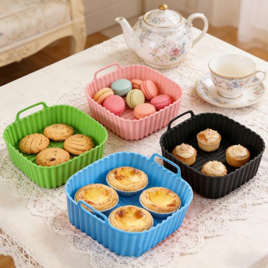 Air Fryer Silicone Baking Pan with Handles Non-Stick Air Fryer Basket Dishwasher Safe BPA-Free Air Fryer Pan for Even Cooking And Easy Cleaning
