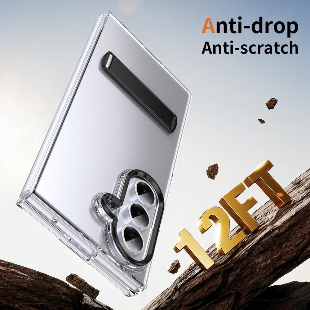 KEYSION Transparent Case for Samsung Galaxy Z Fold 7 Hard PC Metal Kickstand Shockproof Phone Cover with Glass Screen Protector