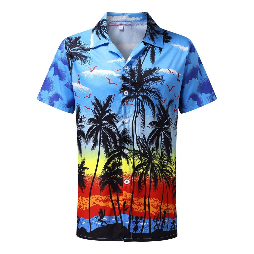 European And American Men'S Hawaiian 3D Printed Shirt Lapel Beach Short-Sleeved Fashion Casual Shirt