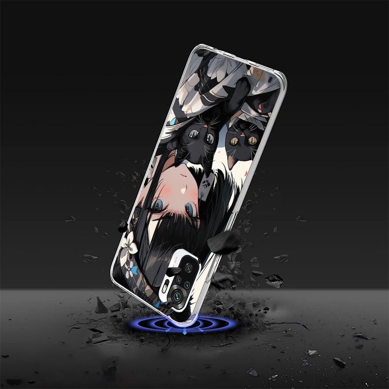 Anime Mädchen Süße Schwarze Katze Handyhülle Für Xiaomi Redmi Note 15 14 13 12S 12 11 Pro Plus 14S 11S 11E 10 10S 11T 5G Personalisiert C