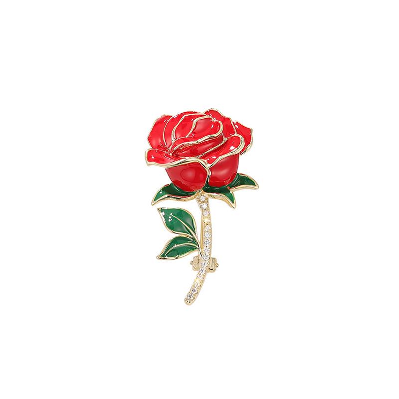 Bo Xin Yun Valentine's Day Rose Brooch: High-end Enamel Zirconia Floral Pin Corsage