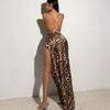 Transition Sexy Leopard Print Print Chain Sling Backless High Slit Sleeveless Dress High Waist Street Vacation Skirts