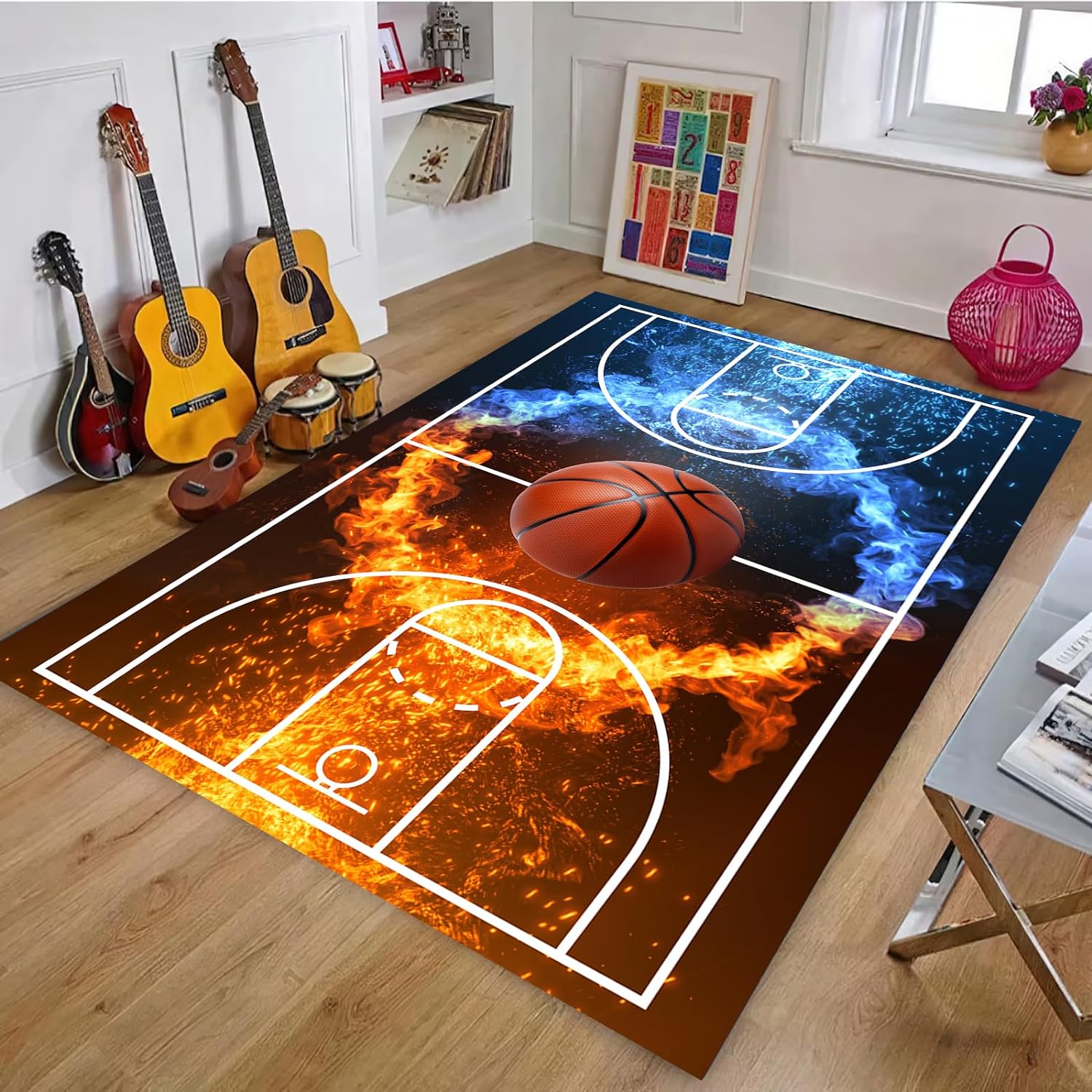 

Basketball Court Carpet Sport Theme Floor Mat for Bedroom Living Room Sofa Table Ball Games Doormat 40x60cm