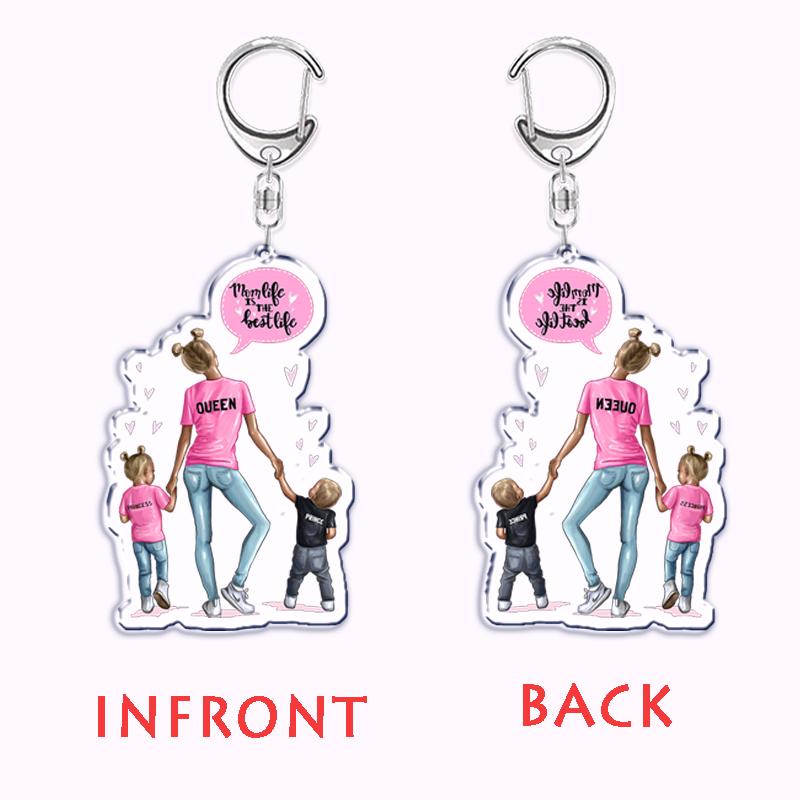 Cartoon Brown Hair Super Mama Mom Keychain for Accessories Bag Pendant Key Chain Ring Keychains Jewelry Mothers Fathers Day Gift