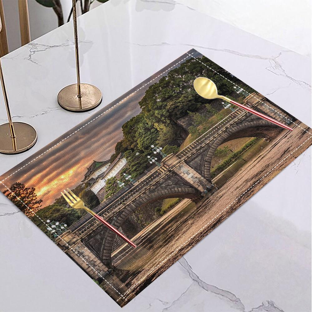 Japansk Ukiyo-e Stil Linne Dukunderlägg Halkfria Bordsunderlägg Rektangulära Halkfria Matsalsbord för Kök Heminredning Viktiga Tillbehör